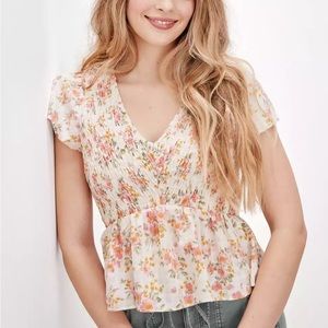 AE V-Neck Smocked Babydoll Blouse